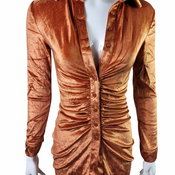 Ruched Long Sleeve Mini Shirt Dress - Picture 7 of 15